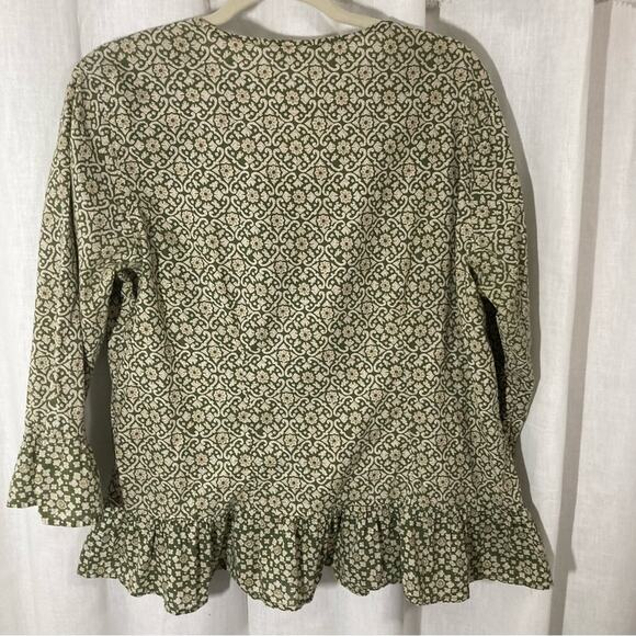 Dress Barn Moroccan pattern retro boho top 3/4 w/ bracelet sleeves peplum size L - Picture 7 of 7